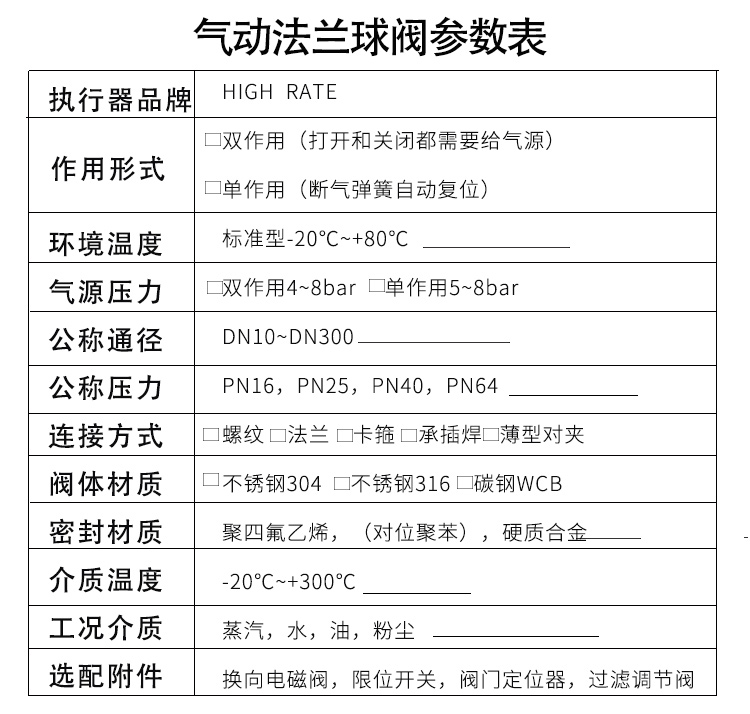 HIGHRATE气动法兰球阀不锈钢选型