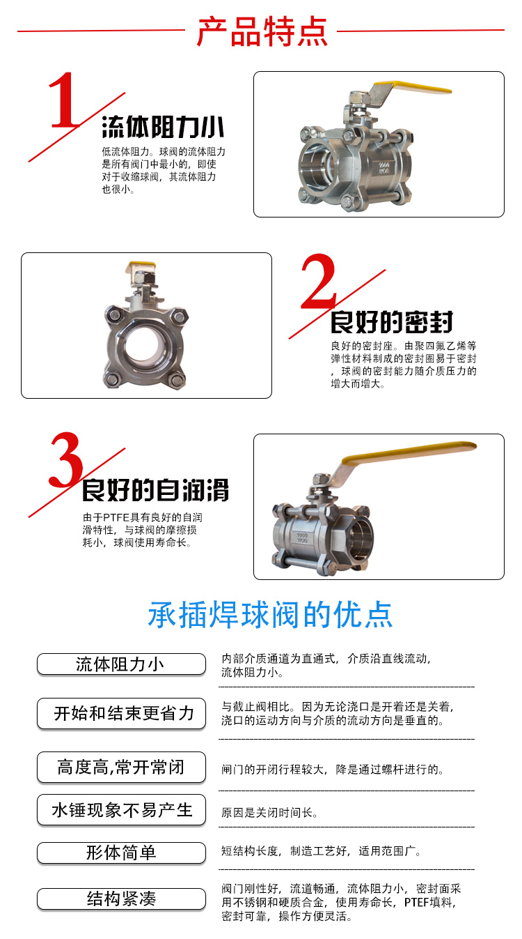 三片式承插焊球阀 产品特点