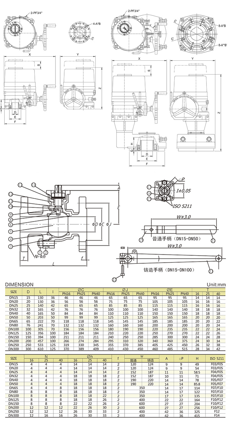 i-Tork电动法兰球阀/不锈钢球阀尺寸参数