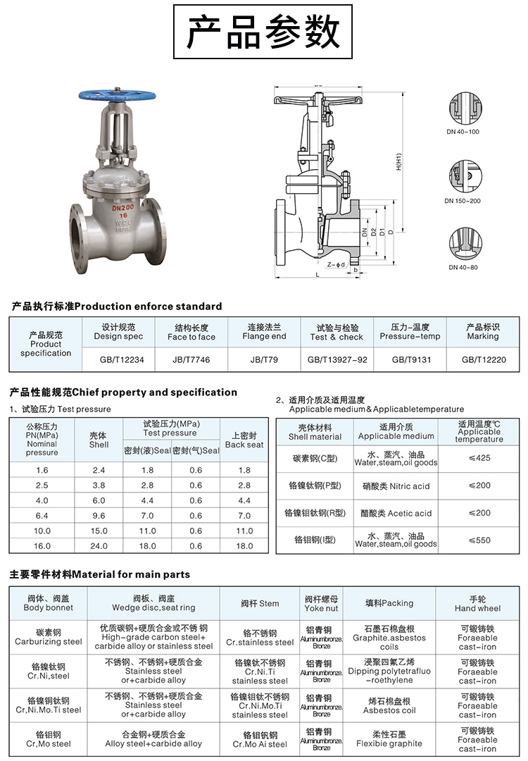 闸阀 尺寸参数