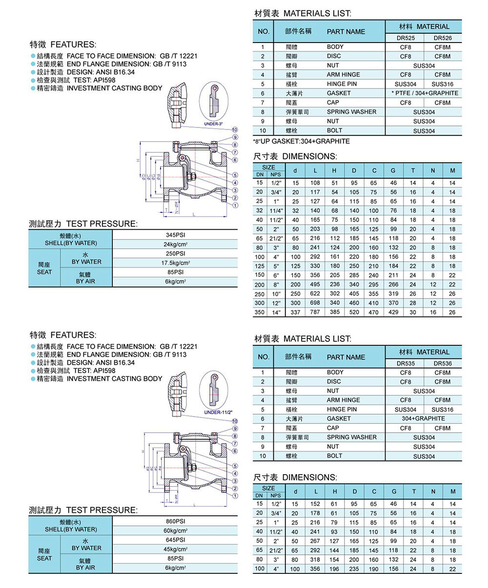 止回阀 H44W-150LB参数