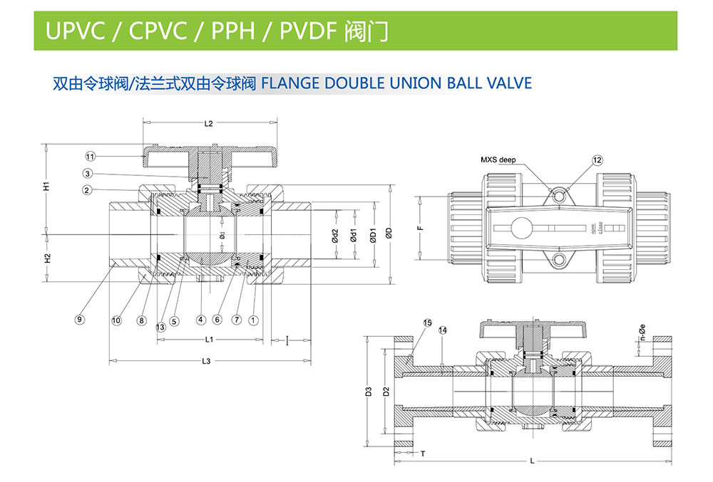 双由令PVC两通球阀结构