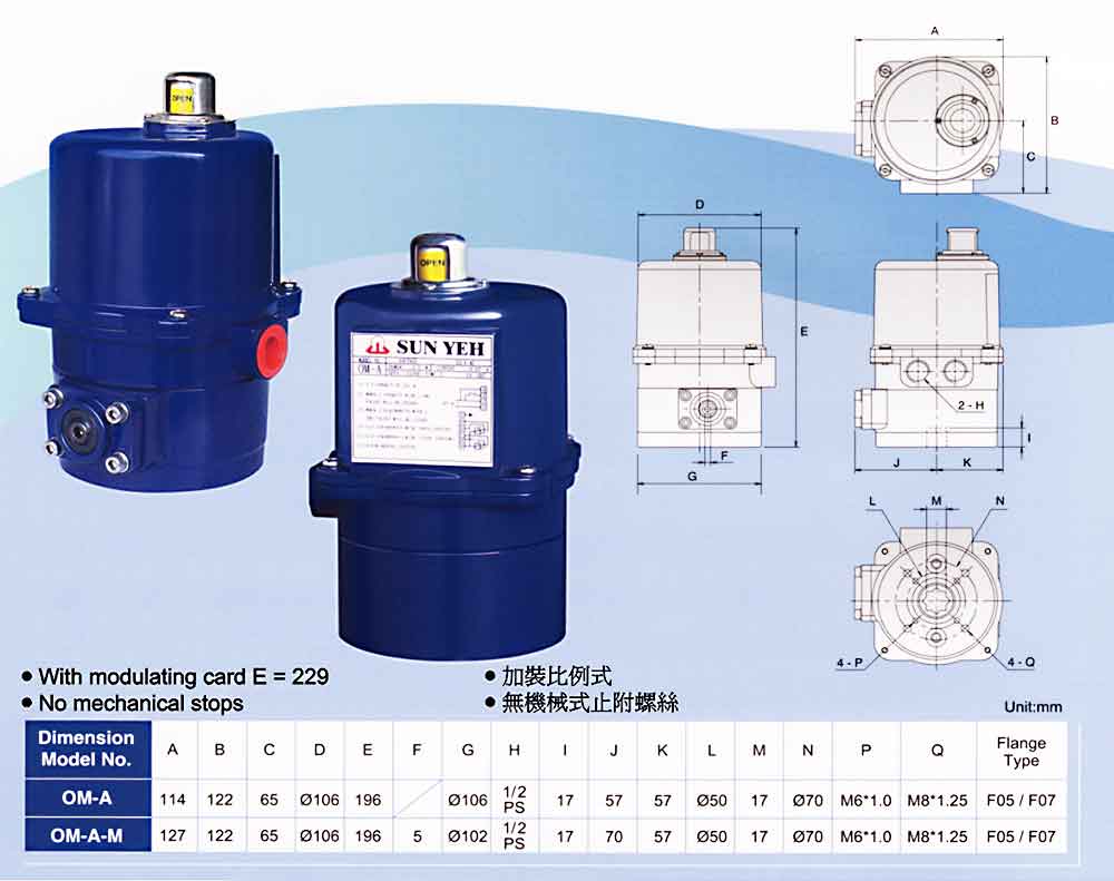 SUNYEH电动执行器参数