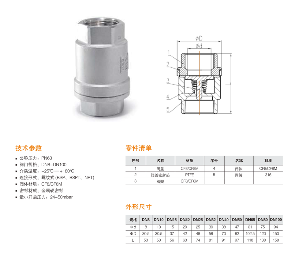 立式止回阀参数